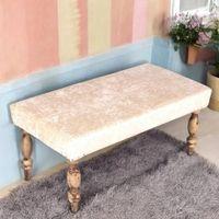 Bestone Solid Wood Bench In Ivory Sparkle Velvet Fabric