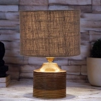 Clarice Grey Jute Table Lamp with Natural Wood Base