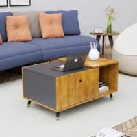 Hexa Engineered Wood Center Table With Storage And Open Rack In Giant Wood And Slate Grey