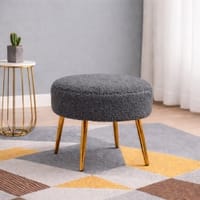 Doe Buck Luna Boucle Round Ottoman Stool in Grey Colour with Gold Metal Legs