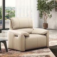 Leeroy One Seater Leather Recliner Sofa in Oyster White Colour