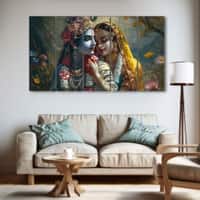 The Castle Decor Premium Radha Krishna Wall Art Wooden Frame 27x48 Inch (Style 6)