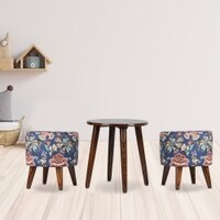 Josiah Solid Wood  Ottomon in  Blue Colour