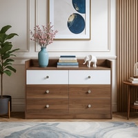 Crestwood 6 Chest of Drawers in Columbian Walnut and Frosty White Finish