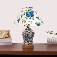 Devansh Conical Multi Cotton Shade Lamp With Wood & Mosaic Glass Base For Decoration/Office/Home/Gifting/Study For Decoration/Office/Home/Gifting/Study -(10X10X14.5) Inches -A