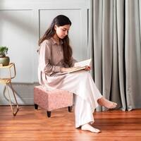 Slub Jacquard Wooden Seating Stool in Blue Color