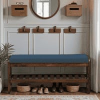 Viken Solid Wood Shoe Rack with Seating in Walnut Brown finish