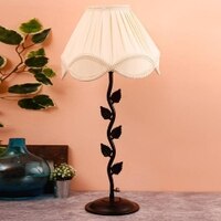 Salem Off White Fabric Shade Table Lamp with Black Iron Base