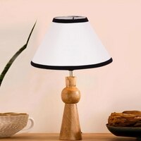 Devansh Multicolor Cotton Table Lamp With  Wood Natural Base (10X18 Inches)-33