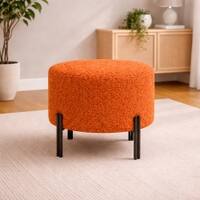 Doe Buck Premium Boucle Round Ottoman in Matte Orange Colour with Polished Black Legs