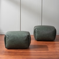 Cuboid Collection Green Faux Leather Pouf Ottoman Set Of 2