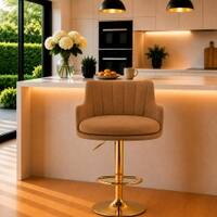 Doe Buck Oliver Adjustable Velvet Bar Stool in Brown Colour with Gold Base