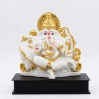 Devotional Kamal Vaibhav Ganesha Statue in White and Gold Colour