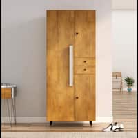 Hexa Red Wooden 2 Door Wardrobe with Drawer and Hanging Space in Giant Wood Colour