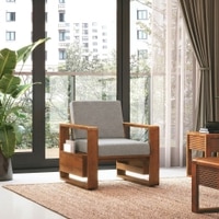 Moreno Single Seater Solid Wood Sofa In Amber Walnut Finish with Flint Grey Futon Colour