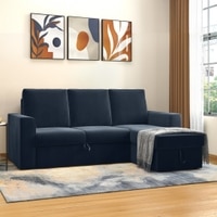 Kowloon Sectional Sofa Cum Bed with Storage in Indigo SeaPort Blue Velvet