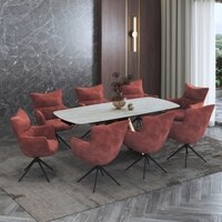Aeris Ceramic 6 to 8 Seater Extendable Dining Table With Set of 3  Beck Dining Chair
