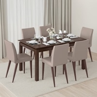 Diner Solid Wood 6 Seater Dining Table With Set Of 6 Persica Chairs Finish- Dark Walnut
