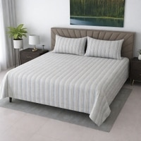 Dax Cream Geometric 350 TC Cotton Flat Super King Size Bedsheet with 2 Pillow Covers – Threads