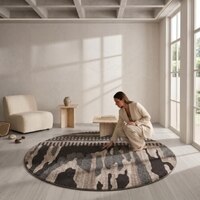 Handmade Round Wool Rug Modern Abstract Brown Grey 10 Feet Carpet