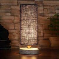 Walter Blue Jute table lamp with White Brushed wood base