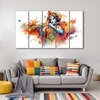 The Castle Decor Krishna Ji Wall Painting Wooden Framed 27x48 Inch (Style 10)