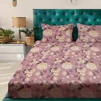 Peach Floral 180 TC Flat 1 Queen  Bedsheet with 2 Pillow Covers