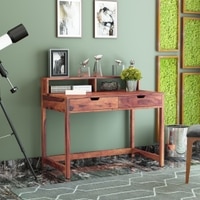 Alan Sheesham Wood  Study Table In Teak Finish
