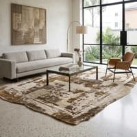 Abstract Ivory Silver Wool Silk Shaped Rug Hand Tufted Area Rug for Living Room Bedroom 10x14