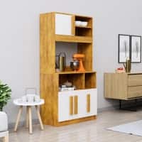 Hexa Red Crockery Unit Multipurpose Wooden Cabinet in Giant Wood And Frosty White Colour