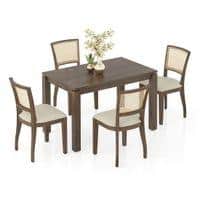 Atlas Solid Wood 4 Seater Dining Table In Danish Walnut Finish With Reed Dining Chairs