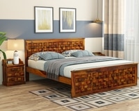 Moglis Solid Wood Queen  Size Bed Without Storage Bed In Honey Oak Finish