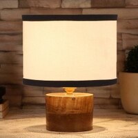 Cosette white & black cotton table lamp with Natural Wood Base