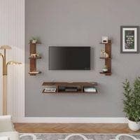 Estoye Mini Engineering Wood Wall Mount TV Entertainment Unit Set Top Box Stand/TV Cabinet with Shelves for Books & Decor Display Unit Bed Living Room Upto 32 Inches (Brown Maple)