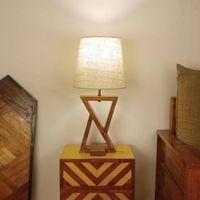 Chloe Brown Wooden Table Lamp with White Jute Lampshade