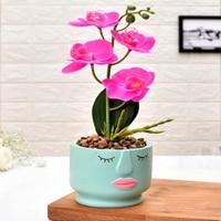 Artistic  Face Planter With Pink Artificial Orchids
