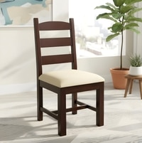 Newport Sheesham Wood   Dining Chair in Beige Mossy Fabric     DARK WALNUT FINISH