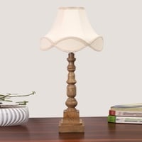 Devansh Off-White Cotton Vintage  Lamp With Wood Base ((12X12X23.25)