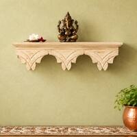 Multishade Colour Solid Wood Handcarved Shikhara Floating Wall Shelf with distres finish by DisooFashions