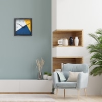 Blue, White and Yellow Color-Block Dial  Wood Wall Clock
