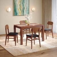 Atlas Crest Solid Wood 4 Seater Dining Table With 4 Lunar Dining Chairs (Finish : Honey, Chair Colour : Urban Grey)