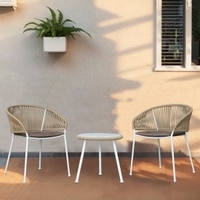 Coral Outdoor Table Set with 1 Table and 2 Chairs in Ivory White