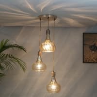 Optica 3 Light Amber Glass Round Hanging Pendant Light