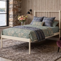 Sheen Metal Non Storage Single Bed in Glossy Ivory Finish