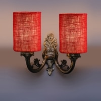 Devansh Metal Electric Wall Light in Antique Gold Colour with Maroon Shade Count of 2 Lights