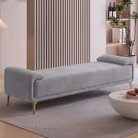 Arvia Velvet 2 Seater Ottoman Bench in Grey Color