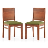 Atlas Solid Wood Dining Chair in Honey Finish & Avocado Green Colour - Set of 2