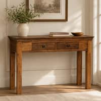 Bartram Sheeham Wood Console Table in Provincial Teak Finish With 2 Drawer