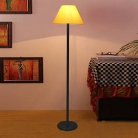 Brendan Yellow Fabric Shade Floor Lamp with Black Iron Base