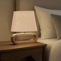 Devansh Beige Jute Table Lamp With  Wood Natural Base -9